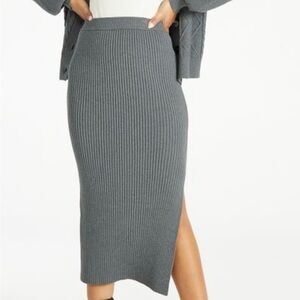 Gray Ribbed Knit Midi Skirt